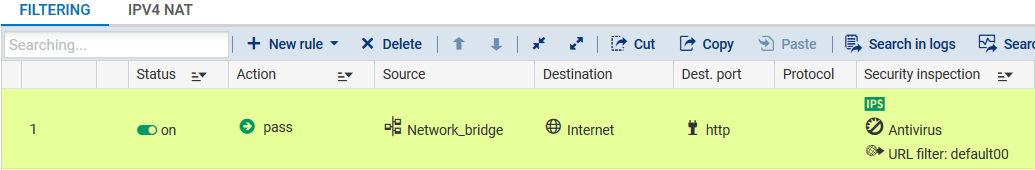 Activation proxy HTTP dans une règle de filtrage