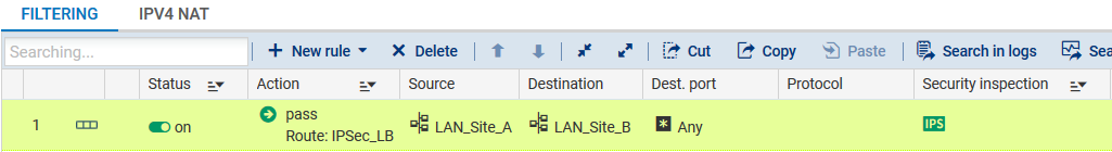 Création d'une règle de filtrage NAT