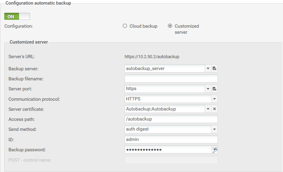 Sauvegarde automatique vers serveur personnalisé