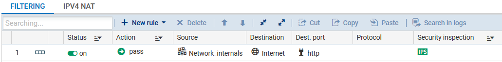 Fenêtre d'ajout d'une règle de filtrage