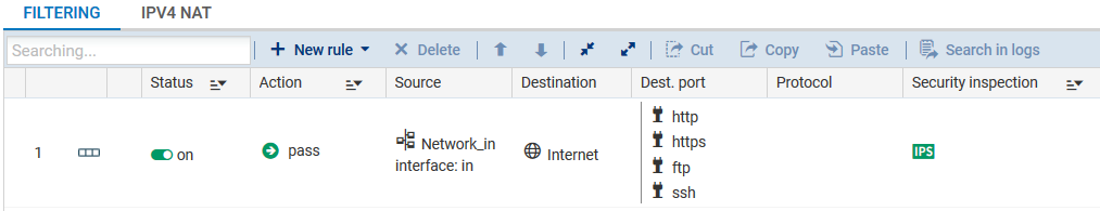 Fenêtre de modification d'une règle de filtrage