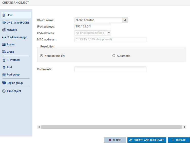 Fenêtre de création d'un objet Machine