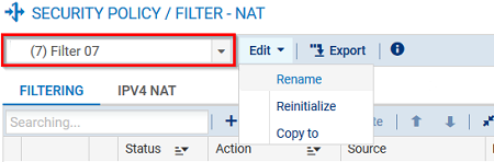 Fenêtre d'une politique Filtrage et NAT