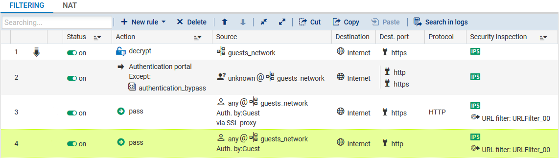 Exemple de politique de filtrage avec authentification