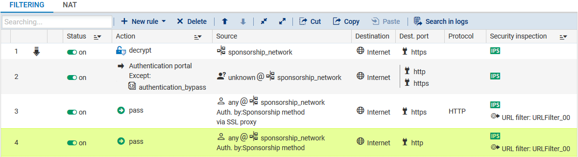 Exemple de politique de filtrage avec authentification