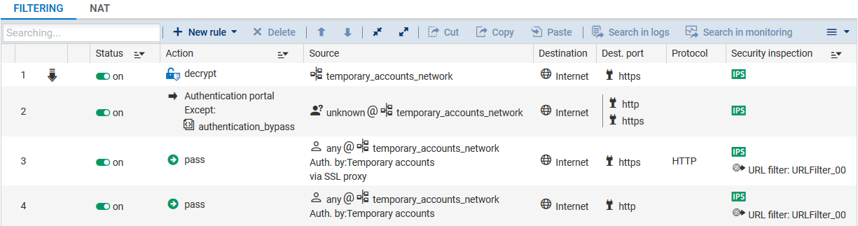 Exemple de politique de filtrage avec authentification