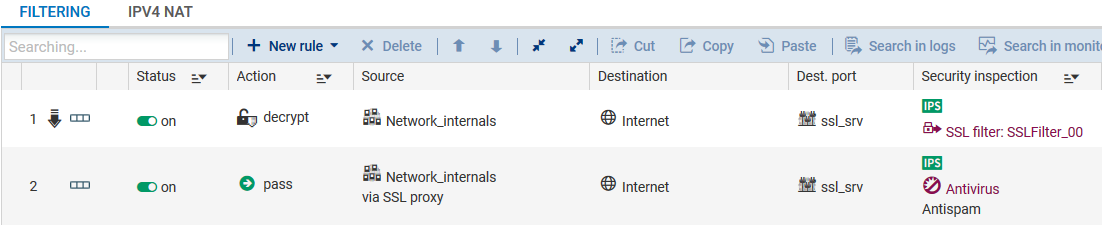 Règles de filtrage SSL avec déchiffrement des flux SSL