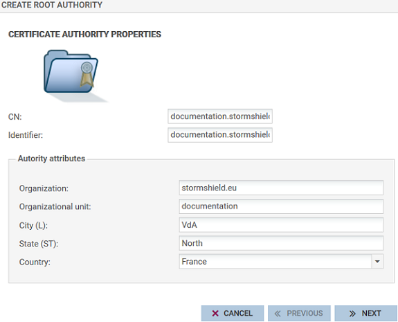 Fenêtre d'ajout de Root CA
