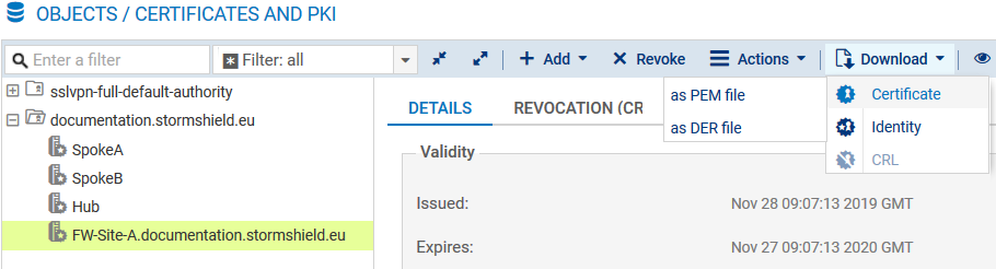 Fenêtre pour télécharger un certificat