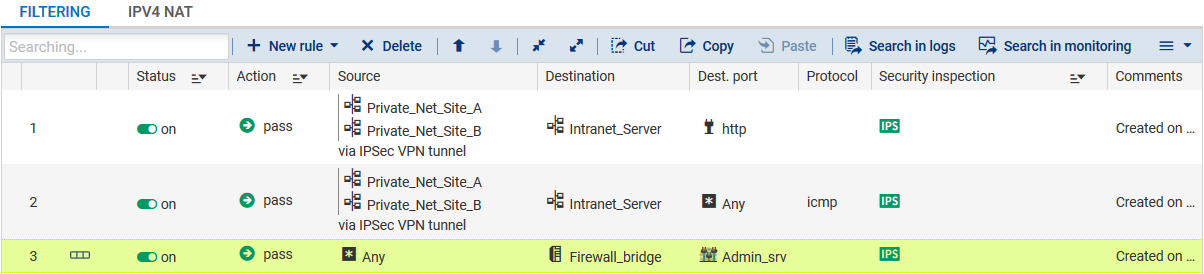 Exemple de filtrage pour un tunnel site-à-site