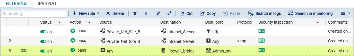 Exemple de filtrage pour un tunnel site-à-site