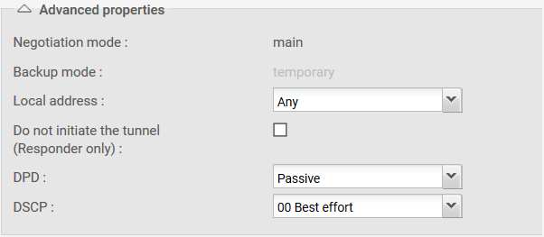 Fenêtre de configuration avancée d'un correspondant IPsec