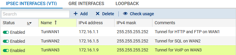 Fenêtre des interfaces virtuelles locales