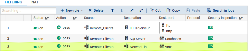 Exemple de politique de filtrage