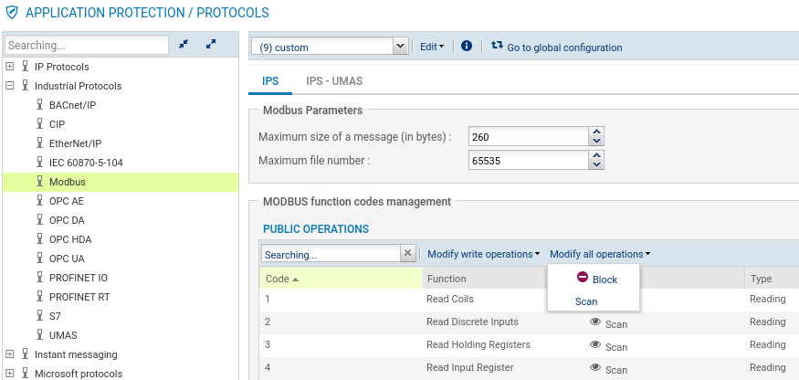 Manipulation pour interdire les opérations publiques Modbus