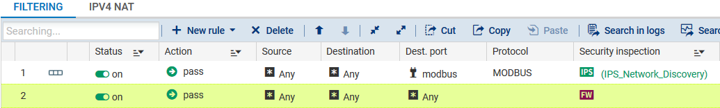 Exemple de filtrage par protocole Modbus