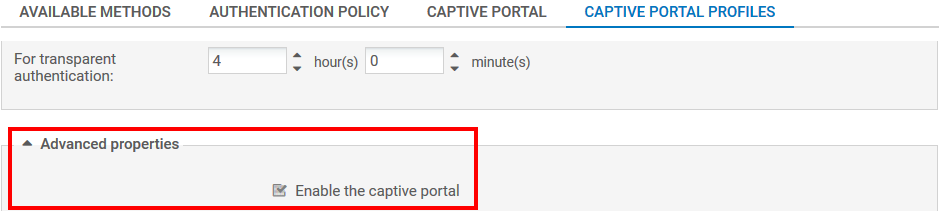 Fenêtre d'activation du portail captif