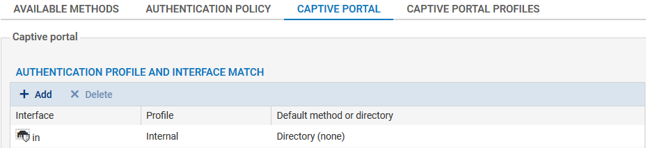 Fenêtre de configuration du profil d'authentification du portail captif