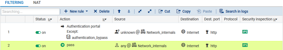 Exemple de politique de filtrage