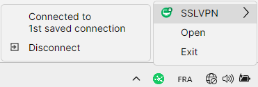 Image du menu contextuel où un tunnel VPN SSL est actuellement établi