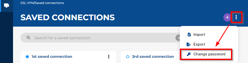 Image montrant l'accès au menu de changement du mot de passe d'accès aux connexions enregistrées