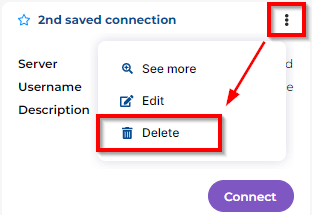 Image montrant l'accès au menu de suppression d'une connexion enregistrée