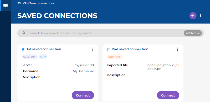 Image montrant une liste de connexions enregistrées
