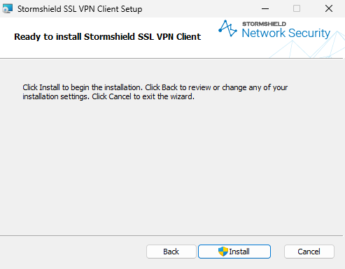 Fenêtre d'installation du client VPN SSL Stormshield pour Windows