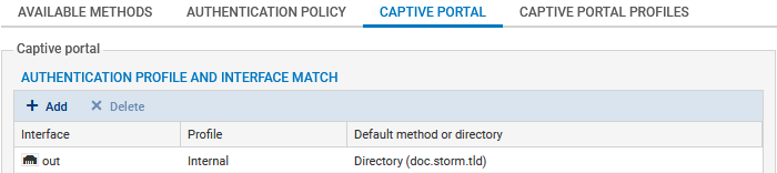 Écran de la configuration du portail captif sur un firewall SNS en version 4
