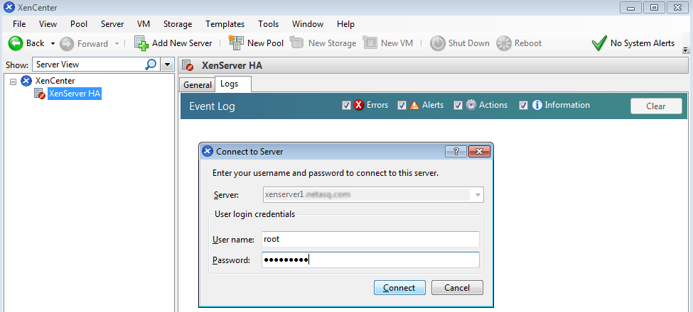 Fenêtre de connexion à Xenserver