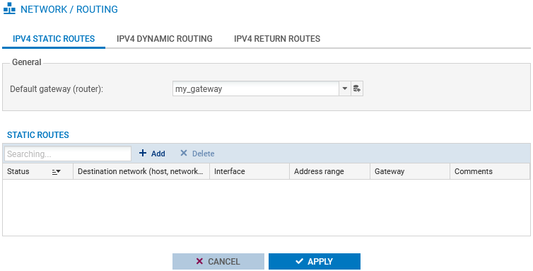Fenêtre de modification de la passerelle par défaut