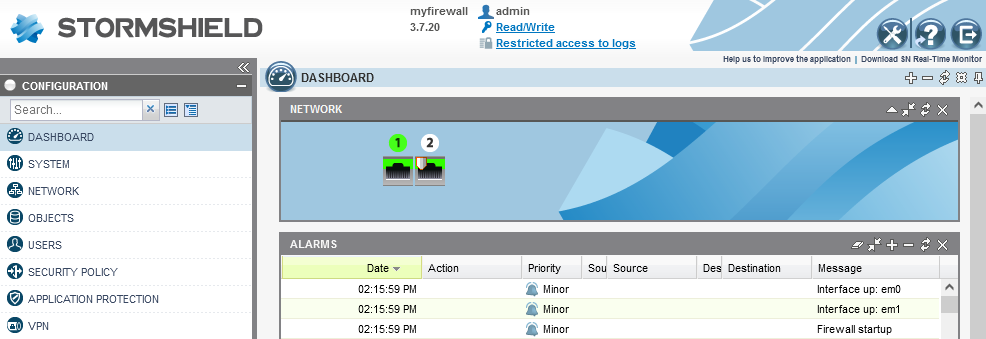 Interface d'administration d'un firewall en version 3