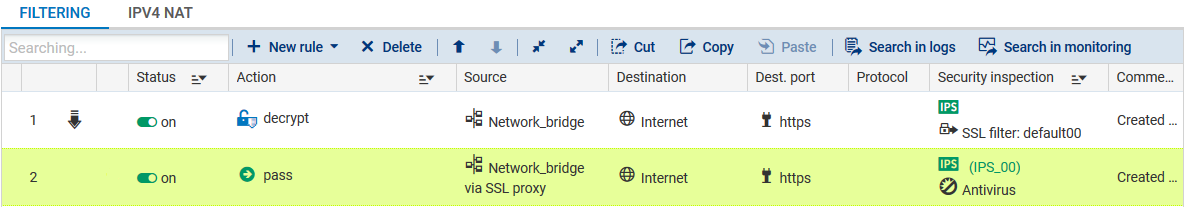 Exemple de règle d'inspection SSL