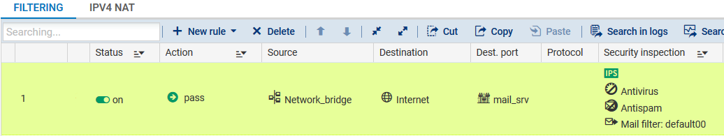 Activation proxy SMTP dans une règle de filtrage