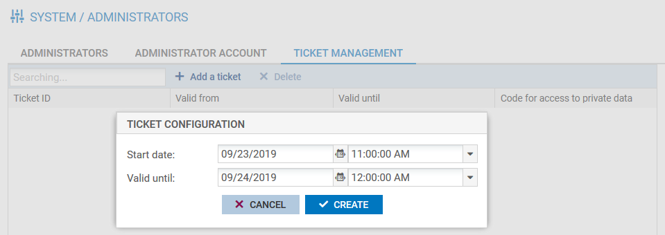 Création de ticket pour accéder aux données personnelles